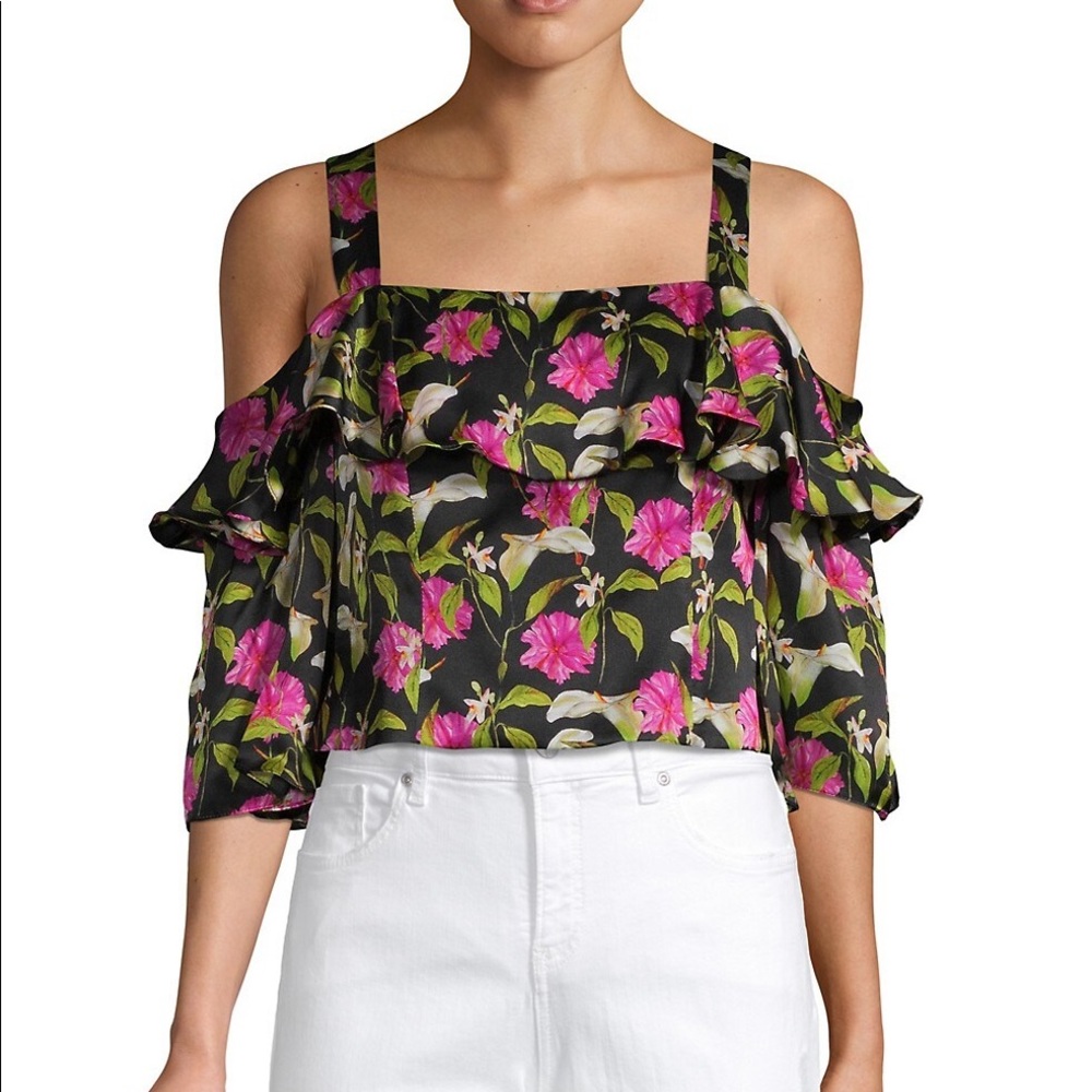 Milly Audrey Floral Silk Off Shoulder Top
